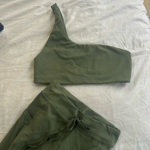 Aerie offline one shoulder green workout set